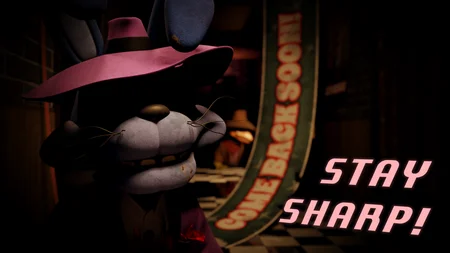 Talkshow Bonnie close-up with Stay Sharp message in A Bite at Freddy's