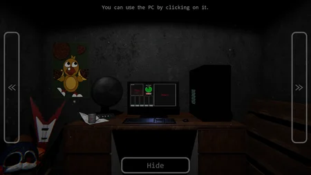 After Fright office view with Foxy visible on the left side and a Hide button on screen