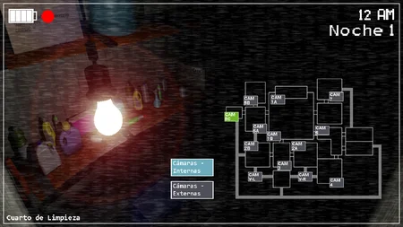Cleaning room camera view with facility map showing the full restaurant layout in After Nights at Freddy's