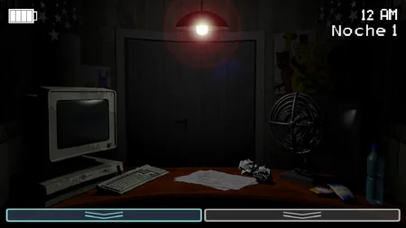 After Nights at Freddy's - Security office with CRT monitor and Fredbear lurking in the shadows