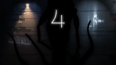 Sinister figure standing in an illuminated hallway with elongated claws