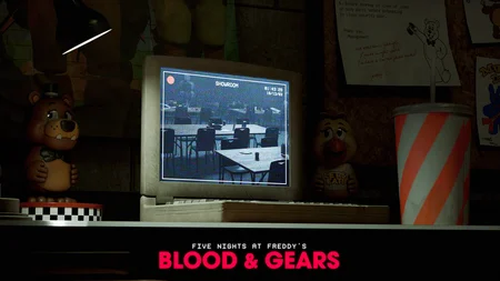 Blood and Gears office desk with laptop showing the showroom camera feed