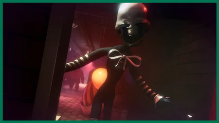 Toy Bonnie redesigned with 80s aesthetic and glowing green eyes peering through a vent in FNAF Rewritten 87