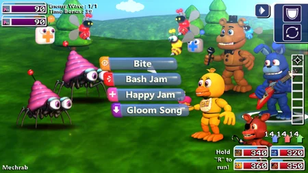 Battle against Mechrab enemies with classic FNAF characters