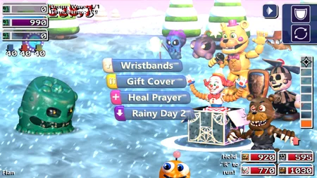 Battle in an icy zone with Halloween and golden characters in FNAF World Refreshed