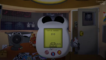 Playtime with Percy office gameplay showing the Pal Percy Tamagotchi device and animatronics