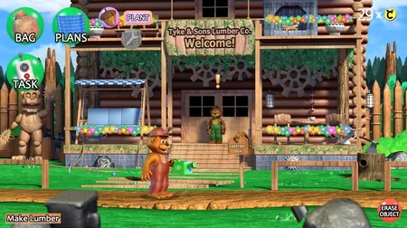 Tyke and Sons Lumber Co. - Mike standing in front of lumber headquarters with HUD interface